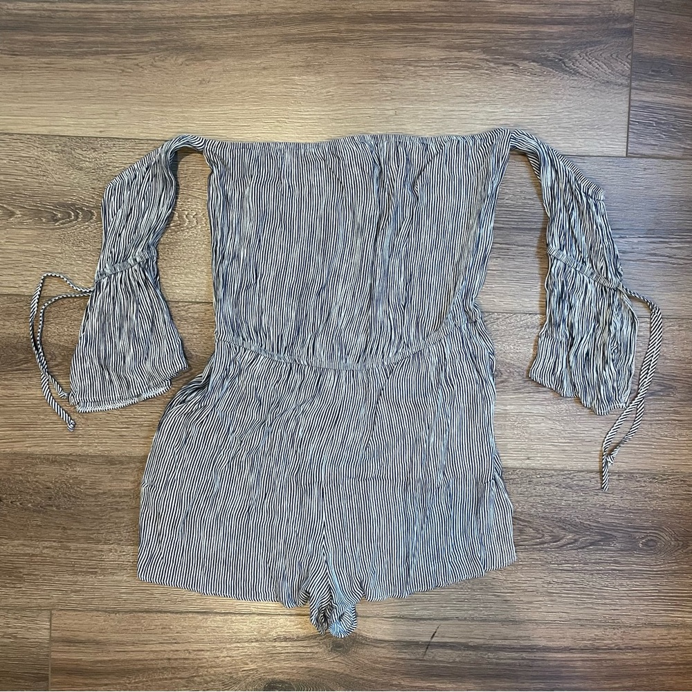 American Eagle Outfitters Strapless Romper, Stripe Blue & White